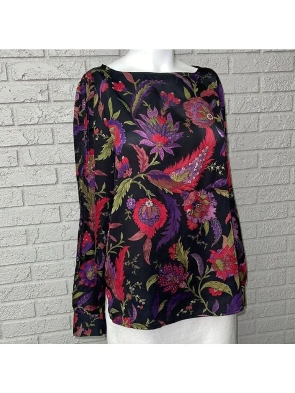 Lauren Ralph Lauren Colorful Paisley Floral Long Sleeve Blouse Size M